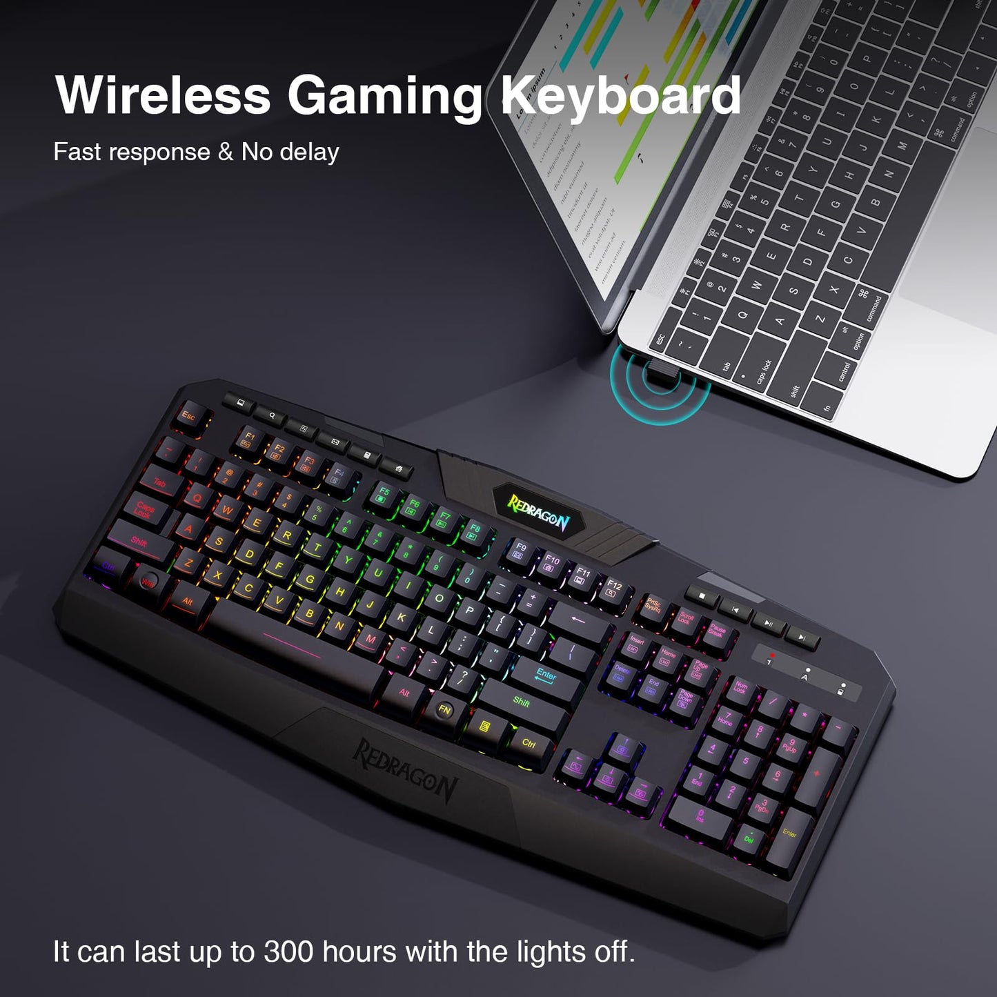 Redragon K503 Wireless Gaming Keyboard - RGB LED, 3-Mode (2.4G/BT/USB), Programmable, Black