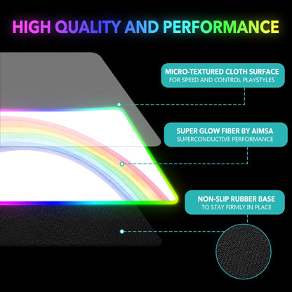 AIMSA RGB Gaming Mouse Pad - Large 35.4x15.8 inch, Non-Slip Rubber Base, 14 Lighting Modes, Waterproof, White Rainbow