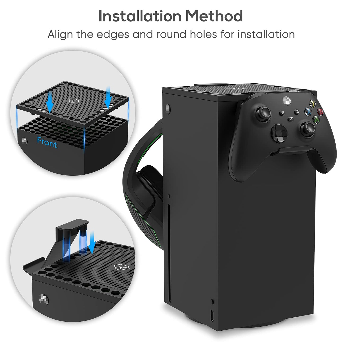 MENEEA Dust Cover Controller Holder for Xbox Series X - Black Stand Mount for Controller & Headsets