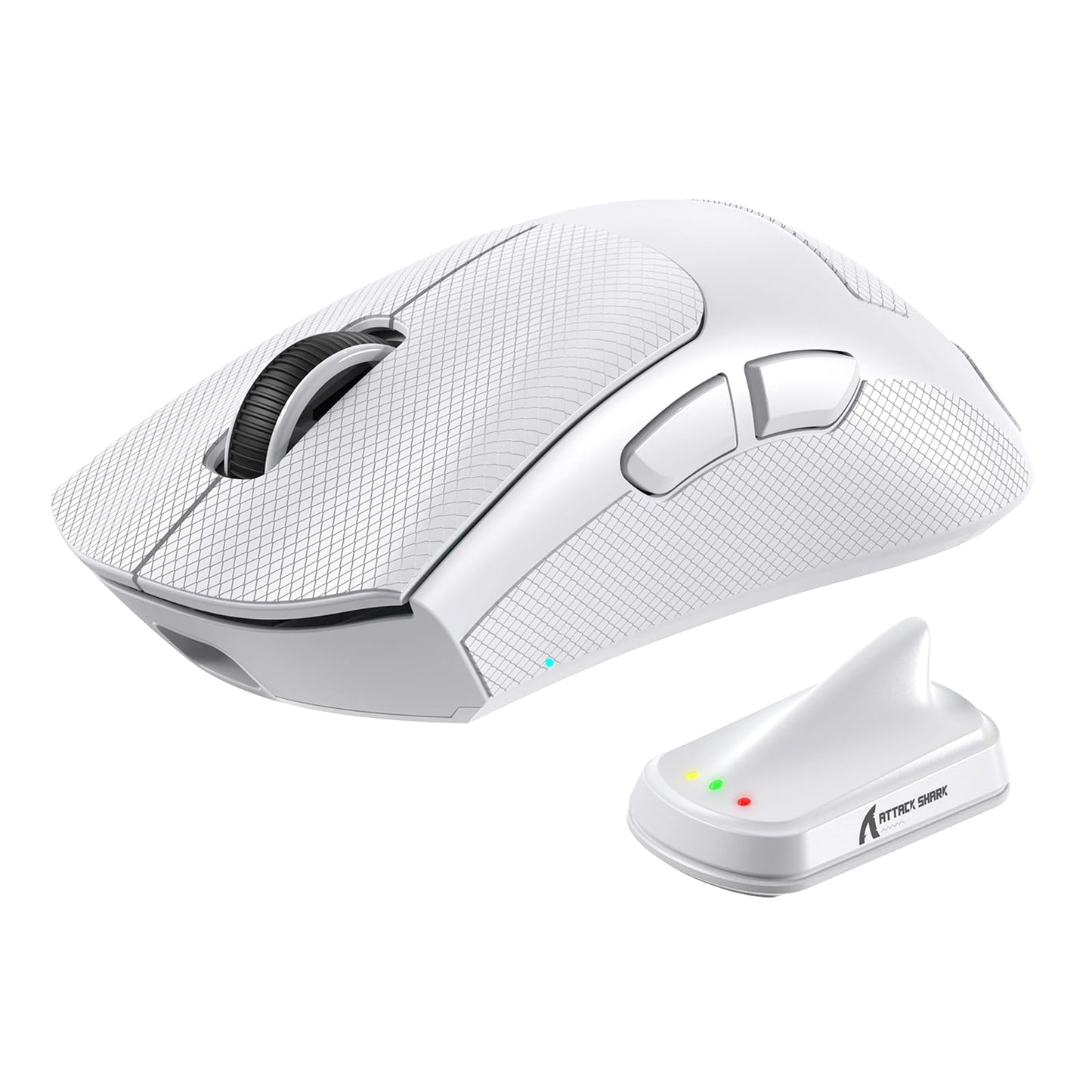 MAMBASNAKE ATTACKSHARK V8 Wireless Ultralight Gaming Mouse with 8K Polling 42000 DPI Nordic54L15 MCU Chip PAW3950 Max Sensor-Wired/BT/2.4Ghz 400Hrs Long Battery Programmable for PC Mac FPS(White+Tape)