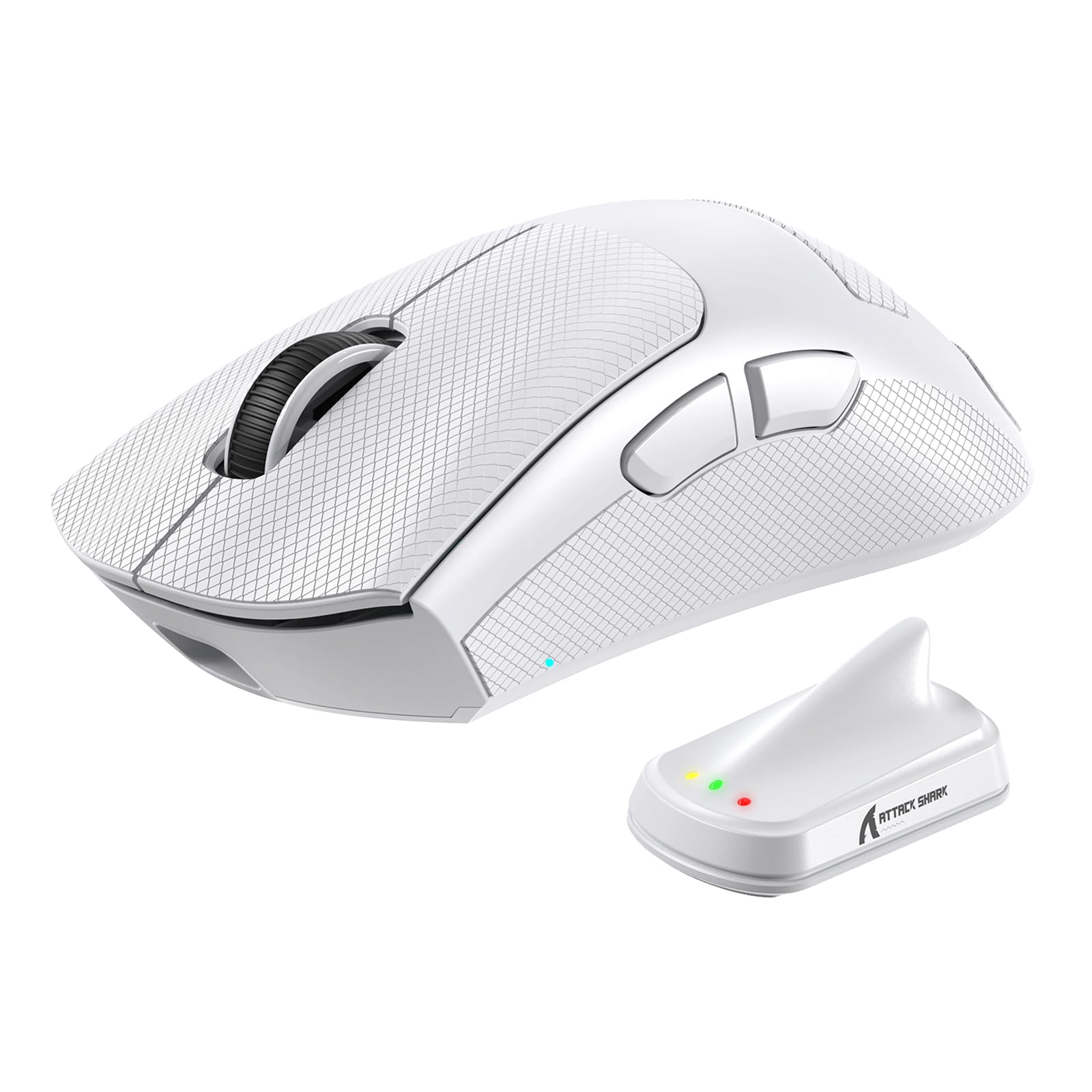 MAMBASNAKE ATTACKSHARK V8 Wireless Ultralight Gaming Mouse with 8K Polling 42000 DPI Nordic54L15 MCU Chip PAW3950 Max Sensor-Wired/BT/2.4Ghz 400Hrs Long Battery Programmable for PC Mac FPS(White+Tape)