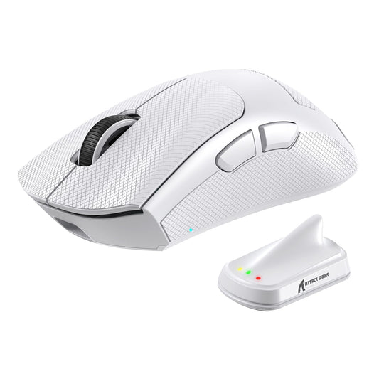 MAMBASNAKE ATTACKSHARK V8 Wireless Ultralight Gaming Mouse with 8K Polling 42000 DPI Nordic54L15 MCU Chip PAW3950 Max Sensor-Wired/BT/2.4Ghz 400Hrs Long Battery Programmable for PC Mac FPS(White+Tape)