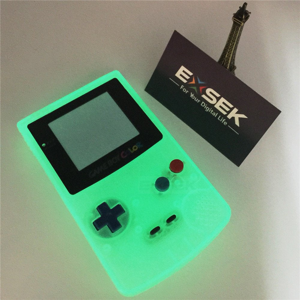 EXSEK GBC Shell Replacement Case Cover for Gameboy Color, Luminous Green Backlight, Model EXGBCLUM