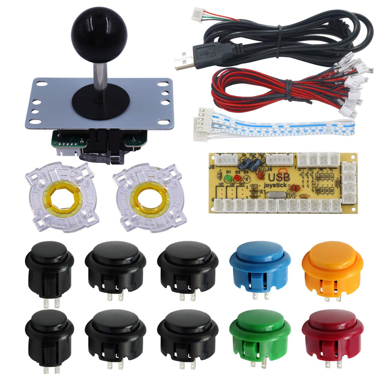 SJatJX Arcade Game Controller Button Microswitch 8 Way Joystick Zero Delay USB Encoder Cable Stick DIY Kit for PC MAME Retropie Raspberry Pi