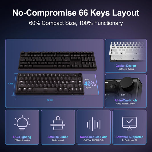 YOUSUOMASTER X83 60% Wired Gaming Keyboard, RGB Backlit, 66 Keys Hot Swappable Red Switch, Translucent Black