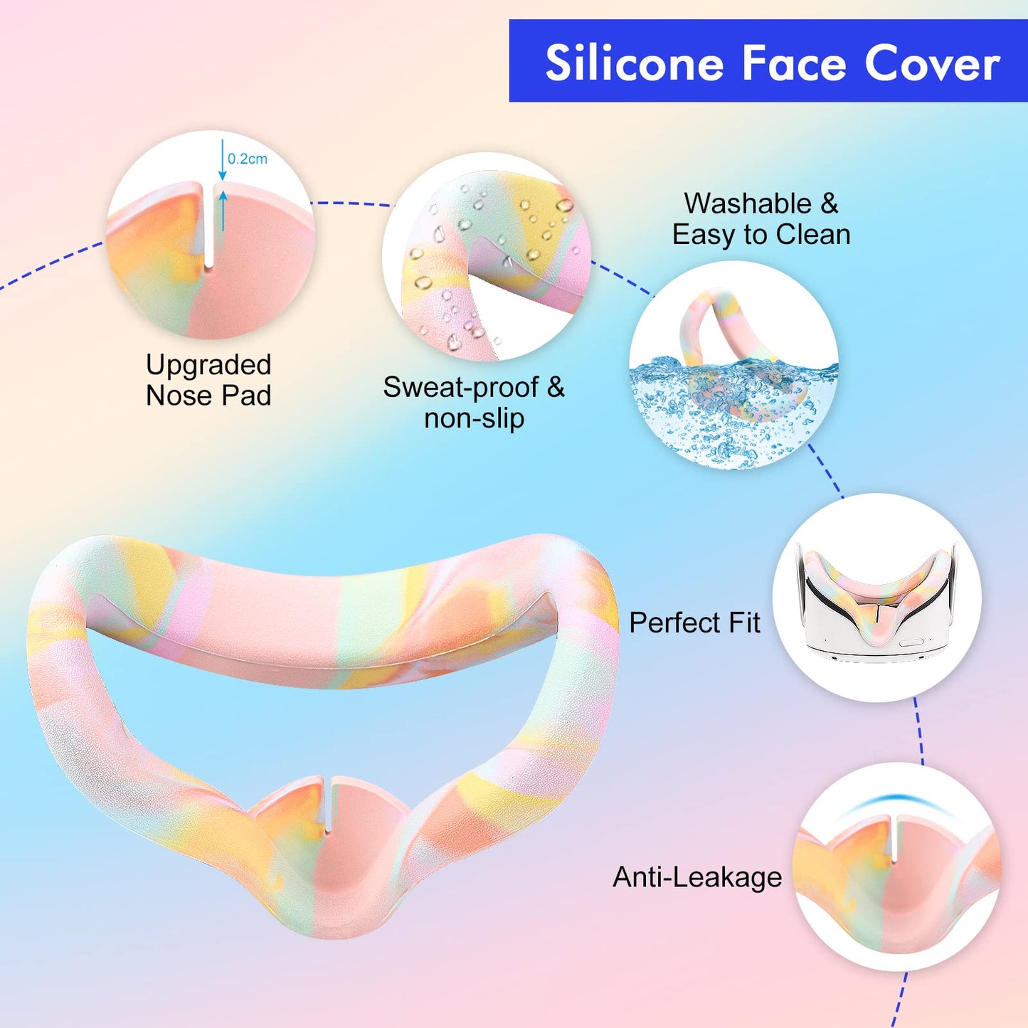 Relohas VR Accessories for Oculus Quest 2 - Silicone Set with Controller Grip, Shell, Face & Lens Covers, 10PCS Eye Covers - Macaron