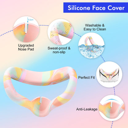Relohas VR Accessories for Oculus Quest 2 - Silicone Set with Controller Grip, Shell, Face & Lens Covers, 10PCS Eye Covers - Macaron