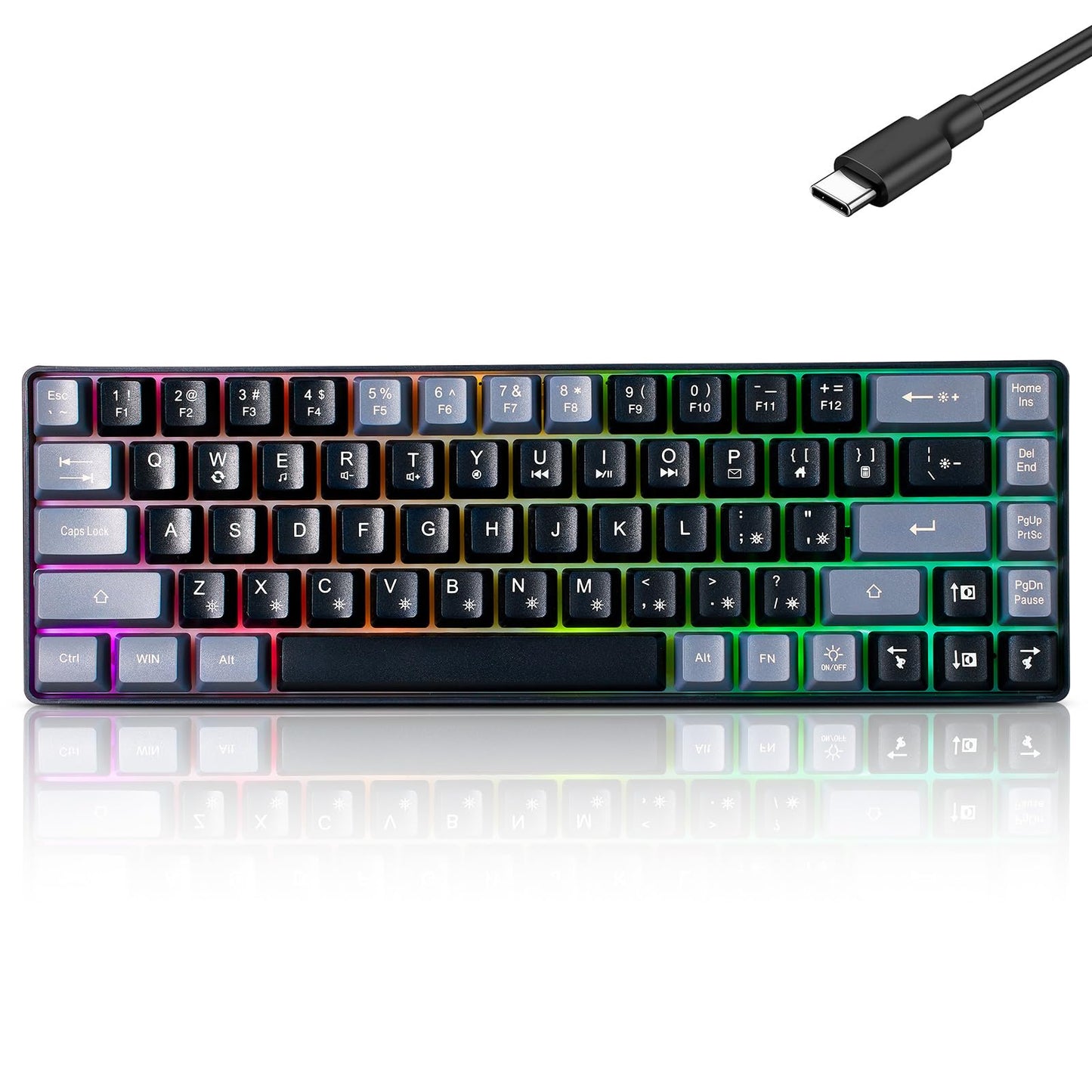 Wired Portable 60% Mechanical Feeling Gaming Keyboard RGB LED Backlit Compact 68 Keys Mini Wired Office Keyboard for Windows Laptop PC Mac Gamer  Typist  Travel on Business Trip Black-Grey