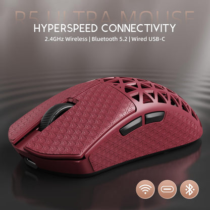 ATTACK SHARK R5 Ultra Wireless Gaming Mouse - 39g Superlight, 42K DPI Optical Sensor, Carbon Fiber Shell, Red&Griptape