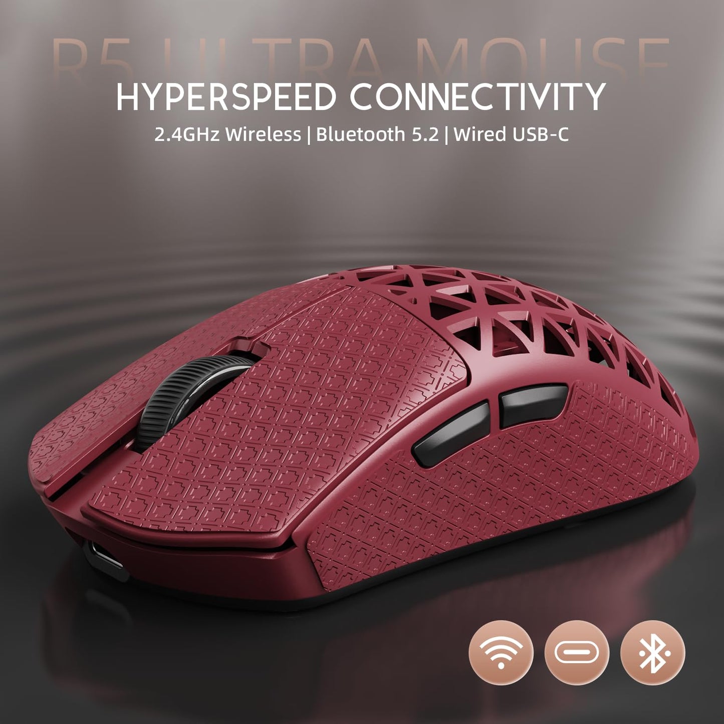 ATTACK SHARK R5Ultra 8K Wireless Gaming Mouse - 42000 DPI, 39g Ultra-Lightweight, Red&Griptape, PAW3950 MAX Sensor, Nordic
