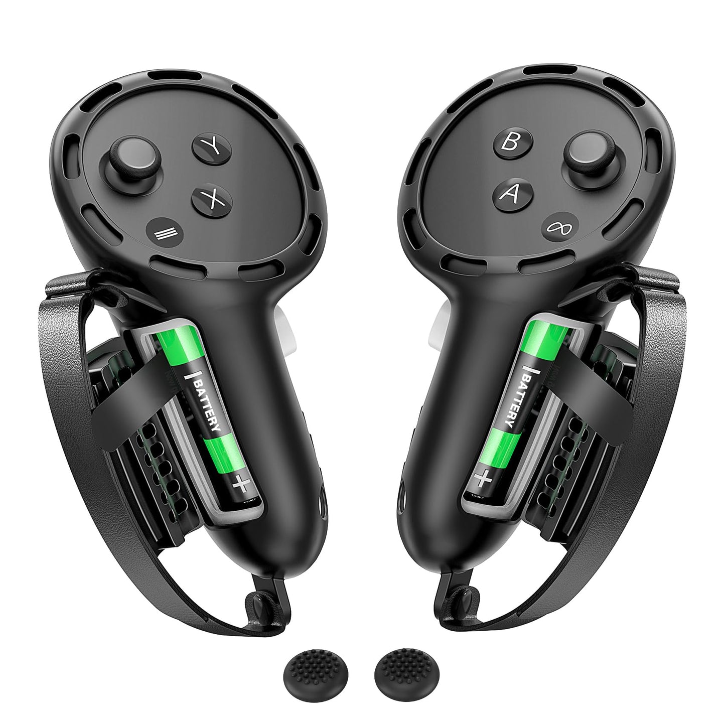 Controller Grips for Meta Quest 3S Oculus Quest 3 Controllers Straps Knuckle Hand Strap Easy Battery Access Protective Silicone Cover with Thumbsticks Covers Black