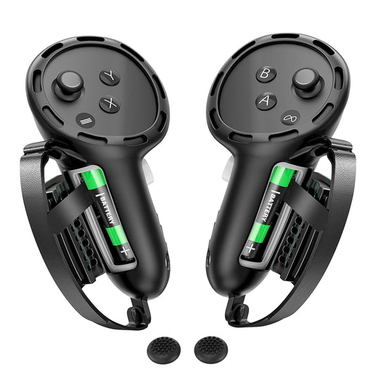 Controller Grips for Meta Quest 3S Oculus Quest 3 Controllers Straps Knuckle Hand Strap Easy Battery Access Protective Silicone Cover with Thumbsticks Covers Black