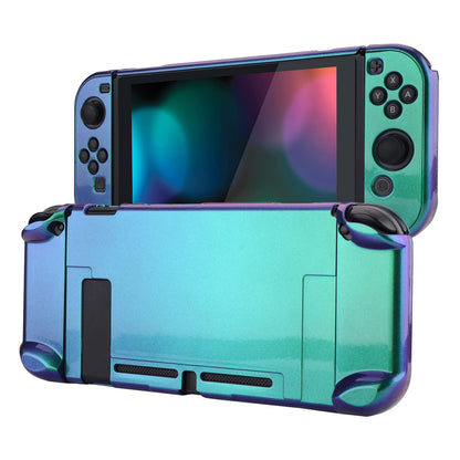eXtremeRate PlayVital Glossy Back Cover for Nintendo Switch - Chameleon Green Purple, Hard Shell, Dockable, Model NTP304