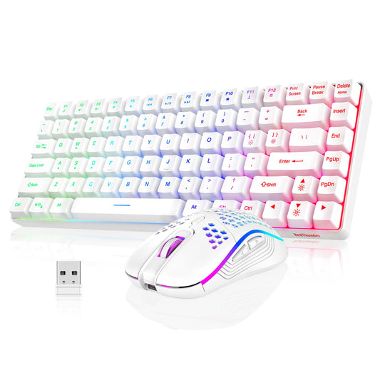 RedThunder K84 Wireless Keyboard & Mouse Combo, 75% TKL, Rainbow Backlit, Rechargeable, White