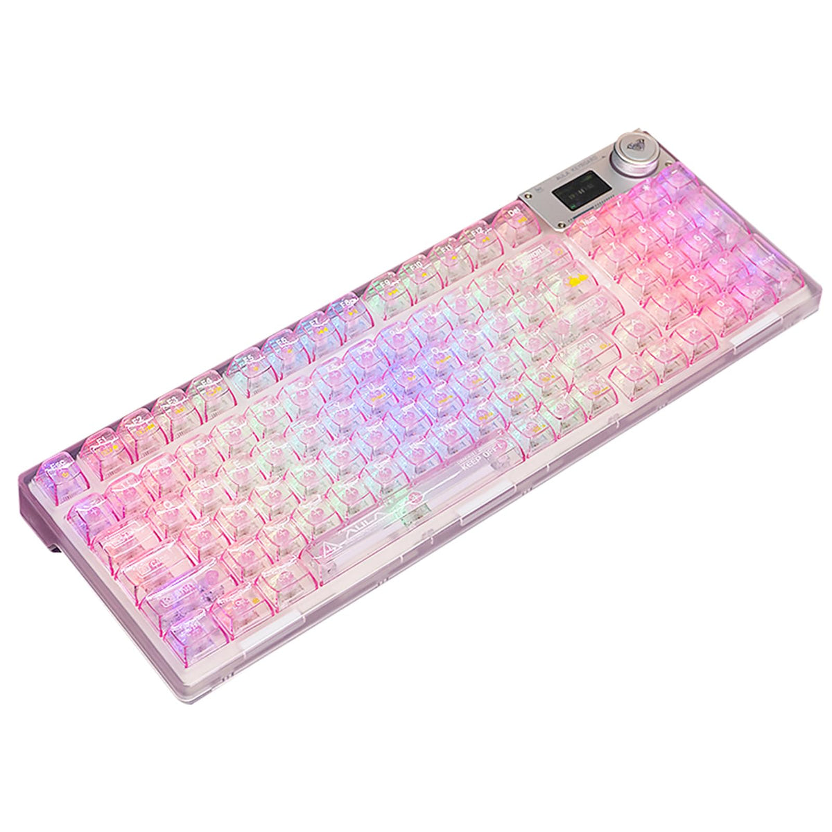 Odpaltoy F98pro 95Key Hot-Swappable Mechanical Keyboard with Transparent Keycaps BT5.0/2.4G/USB-C Peripheral with OLED Display RGB Backlit Gaming Keyboard with Clear Keycaps 4000mAh Pink