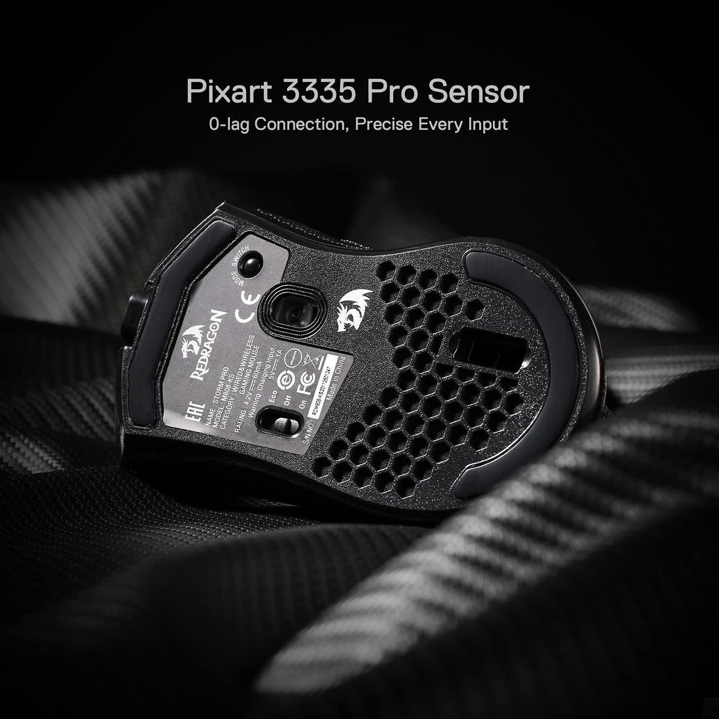 Redragon M808 Storm Pro Wireless Gaming Mouse - 16,000 DPI, RGB Honeycomb Design, Black, Model M808 2.4Ghz