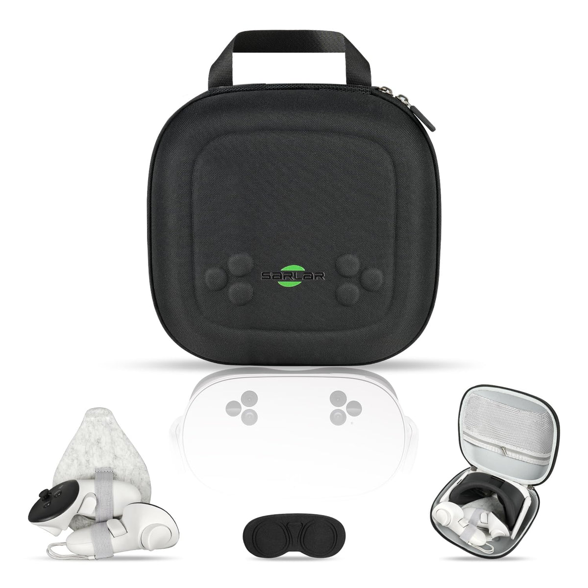 sarlar BS2 Hard Carrying Case for Meta Quest 3S/Quest 3/Oculus Quest 2 VR Headset  Portable Protection Tpartyl Case with Lens Cover Fits Controller  Original Headstrap  Charging Cable & Adapter  Black
