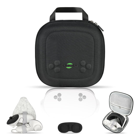 sarlar BS2 Hard Carrying Case for Meta Quest 3S/Quest 3/Oculus Quest 2 VR Headset  Portable Protection Tpartyl Case with Lens Cover Fits Controller  Original Headstrap  Charging Cable & Adapter  Black