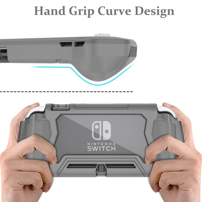 Kailfee Switch Lite Case - Protective Hand Grip with TPU, PC Screen Protector, 2 Thumb Caps - Gray