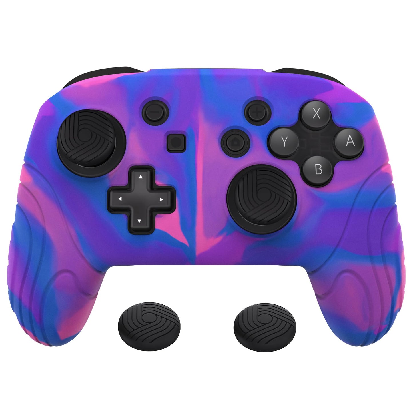 PlayVital Samurai Edition Ergonomic Silicone Skin Protective Case for Nintendo Switch Pro  Soft Anti-Slip Controller Grip Protector for Nintendo Switch Pro with Thumb Grips - Pink & Purple & Blue