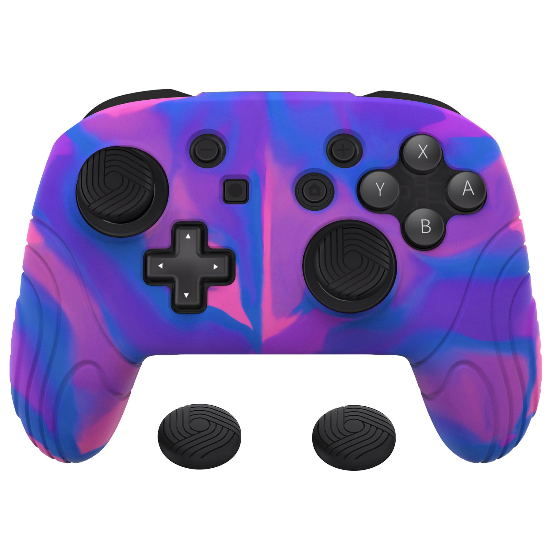 PlayVital Samurai Edition Ergonomic Silicone Skin Protective Case for Nintendo Switch Pro  Soft Anti-Slip Controller Grip Protector for Nintendo Switch Pro with Thumb Grips - Pink & Purple & Blue