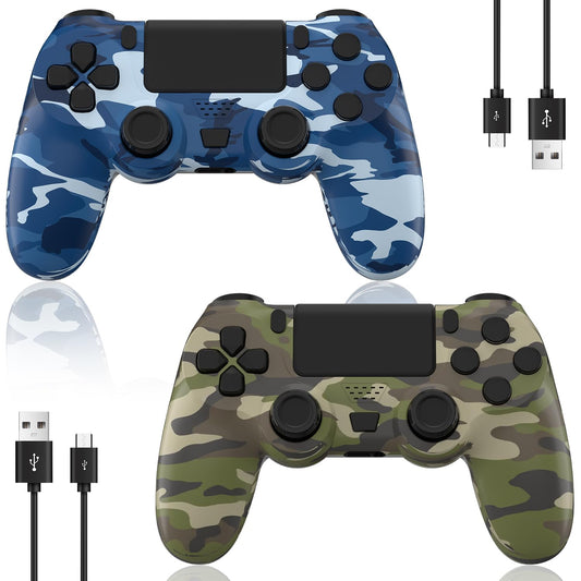 YsoKK Wireless Controller for PS4/Slim/Pro - 1000mAh Battery, Dual Vibration, Audio Jack, 6-axis Motion Sensor - Camo Blue & Green