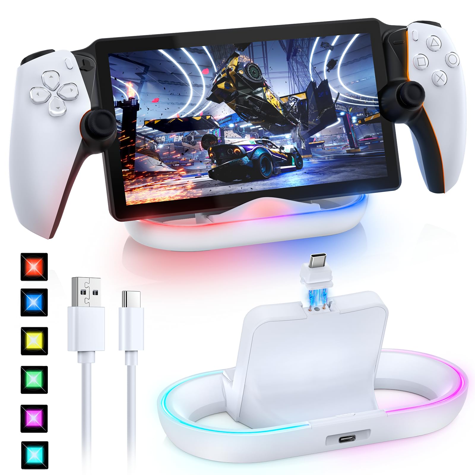 FASTSNAIL Charging Stand for PS Portal Compatible with Hard/Soft Cover  RGB Charge Station for TPU/EVA/Silicone Protective Case When Charging  Charge Holder for PlayStation 5 Portal (White)