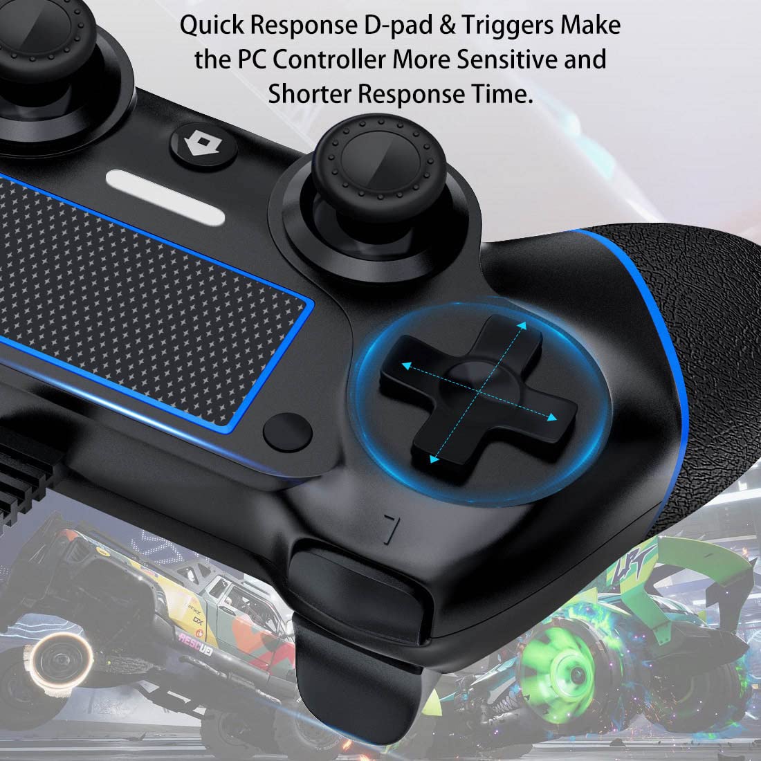 DIANVEN Wired PS4 Controller - Dual Vibration, Motion Motors, PC Compatible, Black, Medium Size