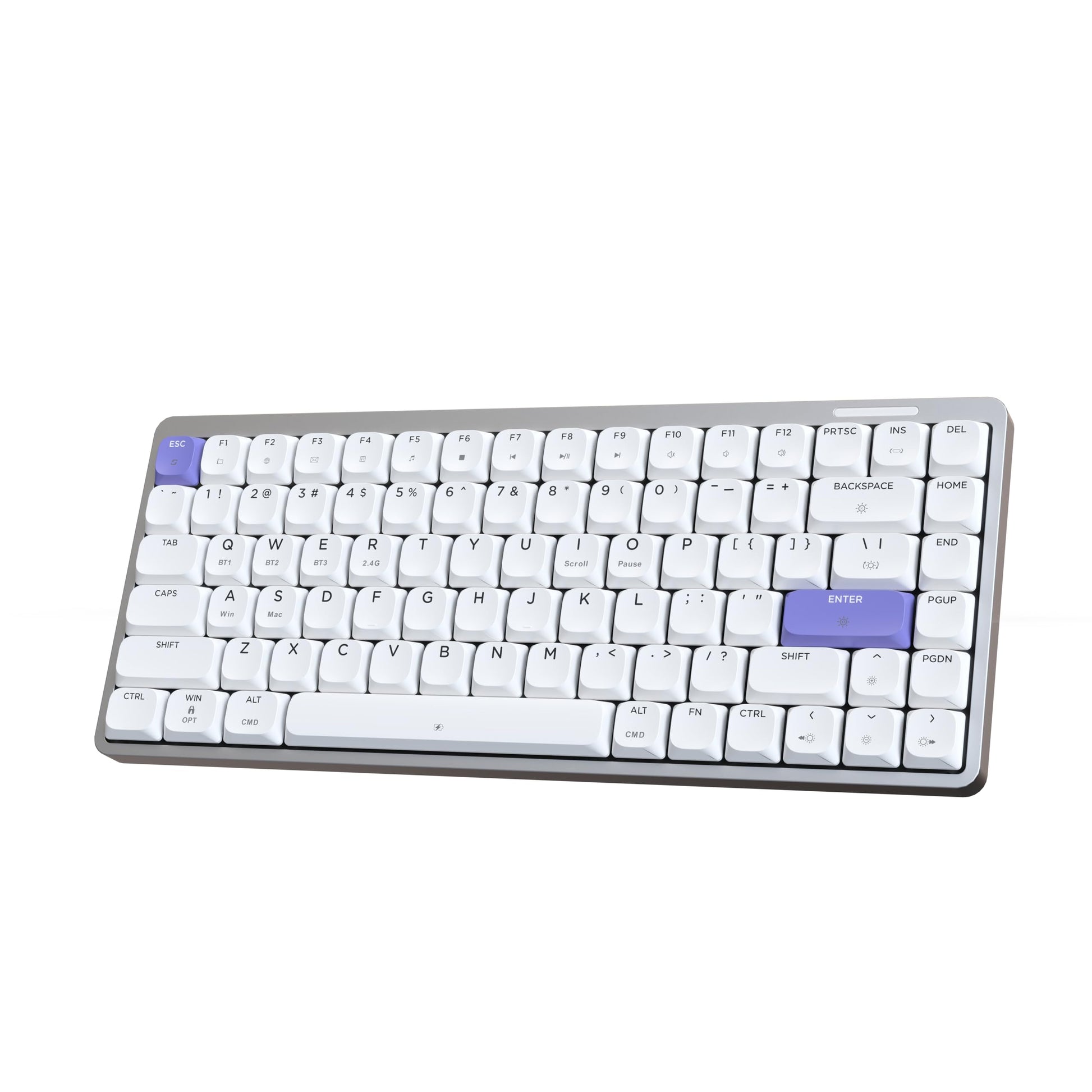 EPOMAKER Luma84 Low Profile Aluminum Mechanical Keyboard  QMK/VIA Programmable  Tri-Mode Wireless  Win/MAC/Linux Compatible  RGB Backlight (White&Purple  Gateron Low-Profile Red Switch)