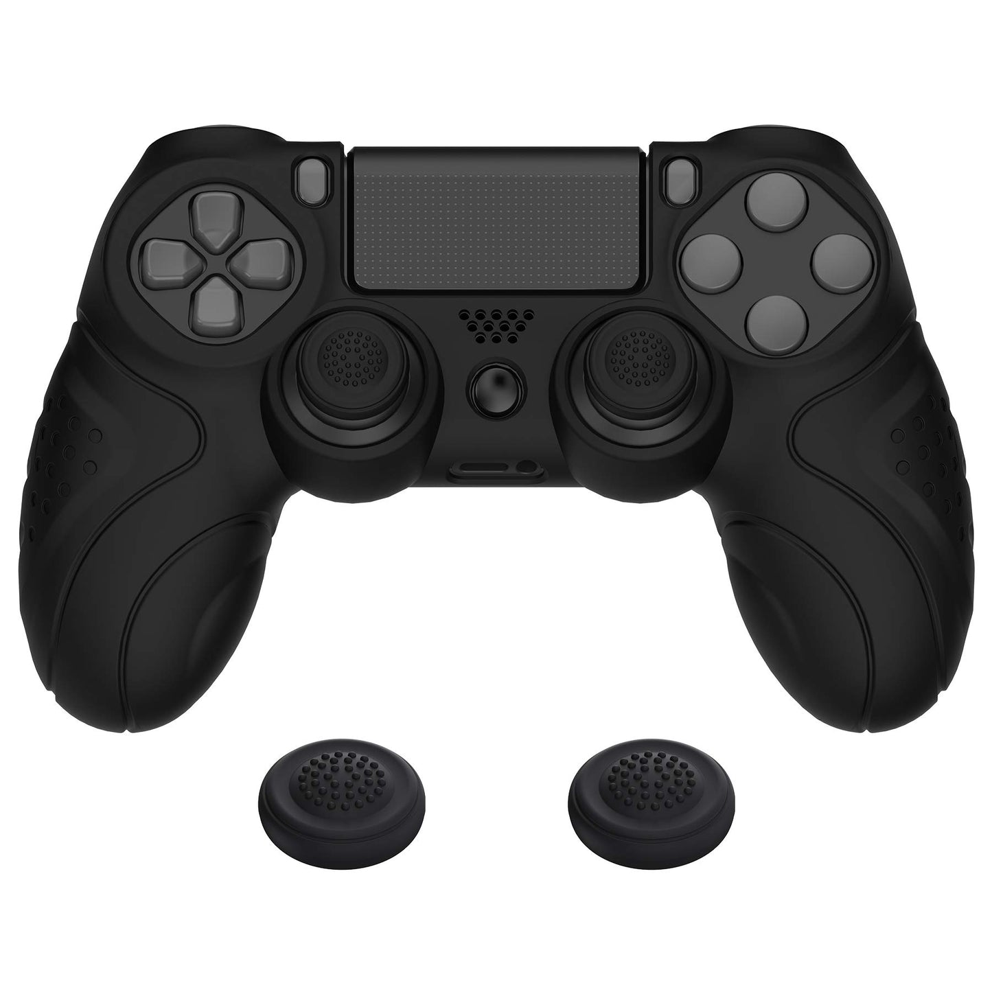 PlayVital Guardian Edition Black Ergonomic Soft Anti-Slip Controller Silicone Case Cover for ps4  Rubber Protector Skin with Joystick Caps for ps4 Slim for ps4 Pro Controller