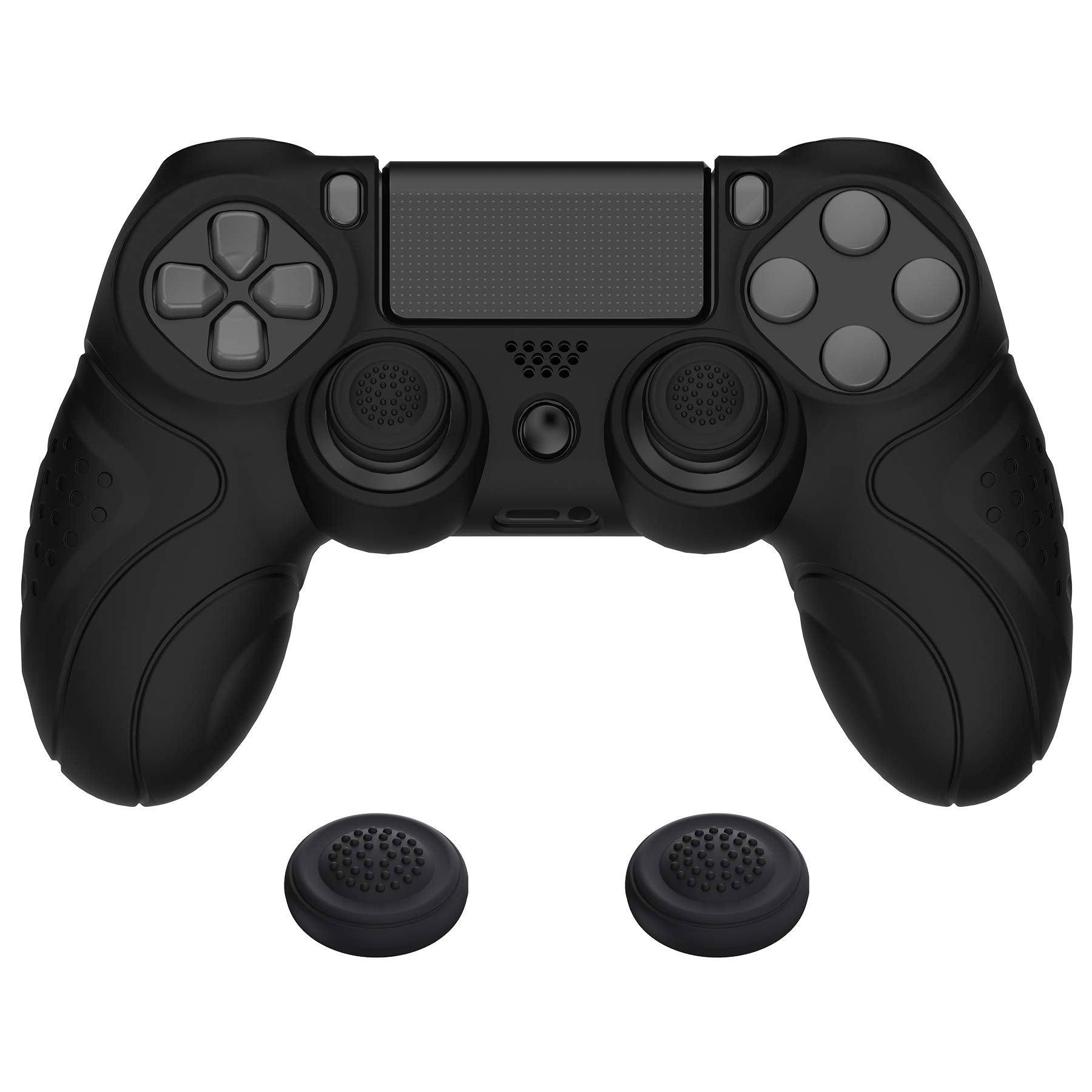 PlayVital Guardian Edition Black Ergonomic Soft Anti-Slip Controller Silicone Case Cover for ps4  Rubber Protector Skin with Joystick Caps for ps4 Slim for ps4 Pro Controller