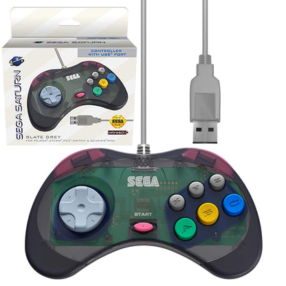 Retro-Bit Sega Saturn USB Controller Pad Model 2 - Slate Gray for Genesis Mini, PS3, PC, Mac, Steam, Switch