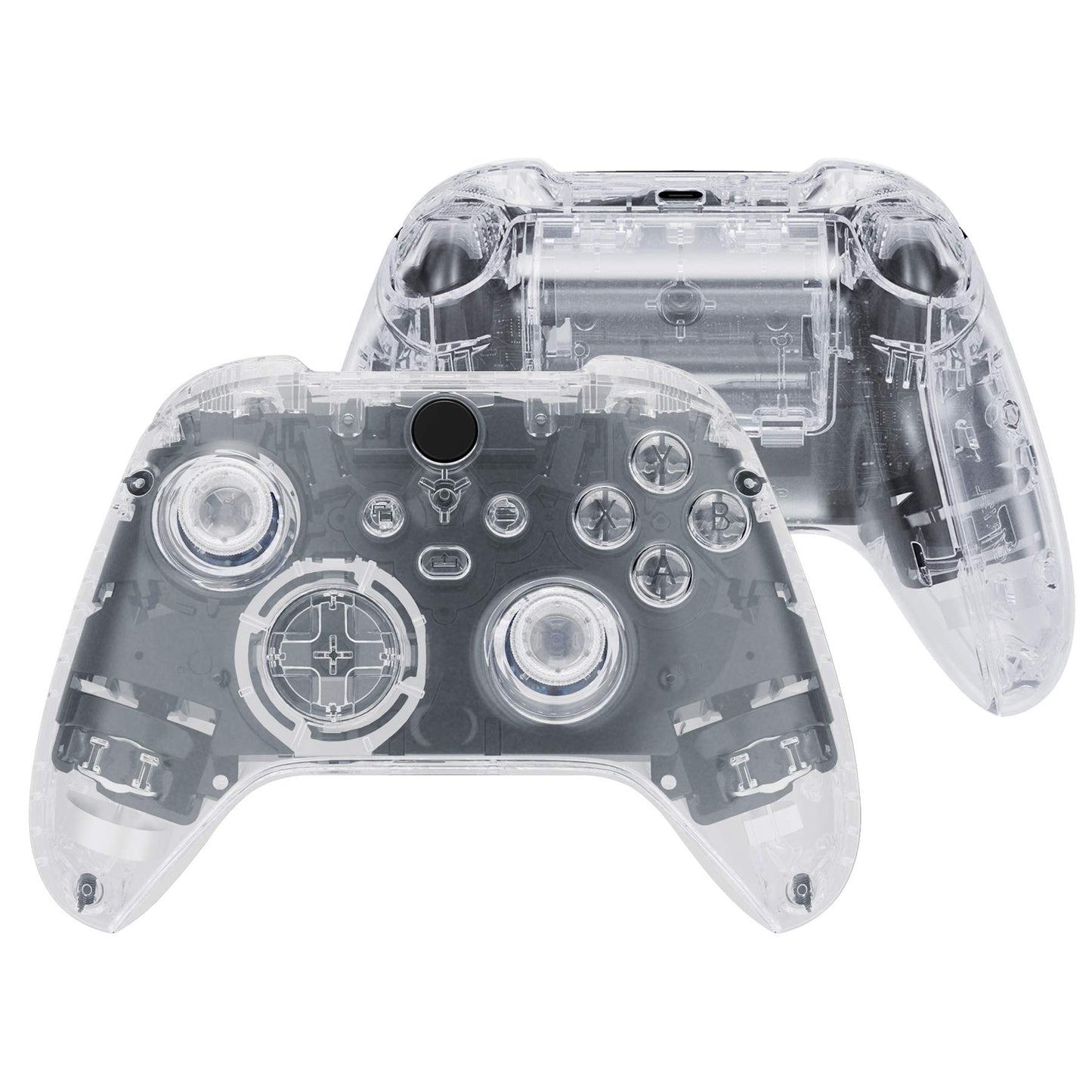 eXtremeRate Transparent Clear Controller Housing Shell Case for Xbox Series X/S, Model QX3M501, Custom Replacement Side Rails