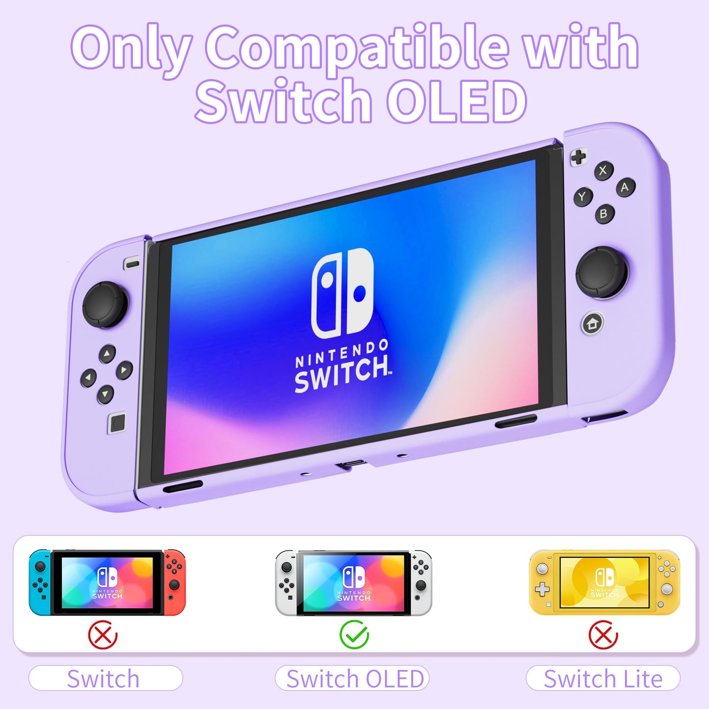 RHOTALL 3 in 1 Purple Protective Case for Nintendo Switch OLED - Dockable, Shock-Absorption, Anti-Scratch Design, Model 01