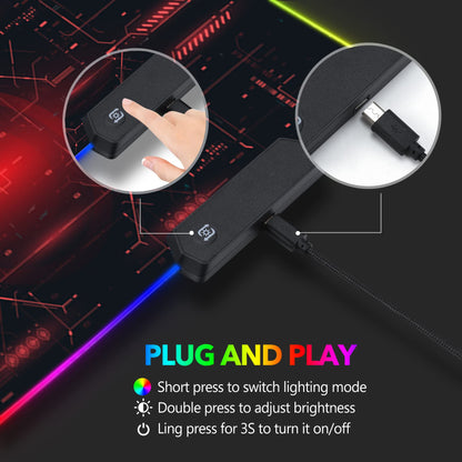 AIMSA Large RGB Gaming Mouse Pad 35.4"x15.8" Non-Slip Rubber Base, Red Circuit Board Design, 14 Lighting Modes