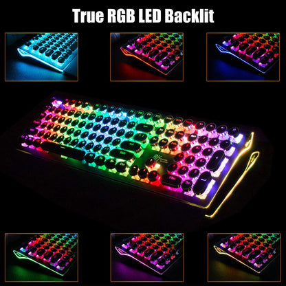 RK ROYAL KLUDGE S108 Retro Mechanical Keyboard, Wired 108 Keys, RGB Backlit, Blue Switches, Black with Detachable Wrist Rest