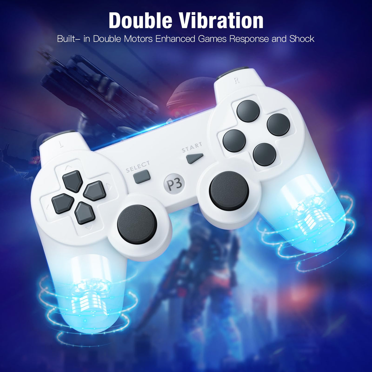 Powerextra PS-3 Wireless Controller Gamepad - Rechargeable Remote Control for PlayStation 3, White