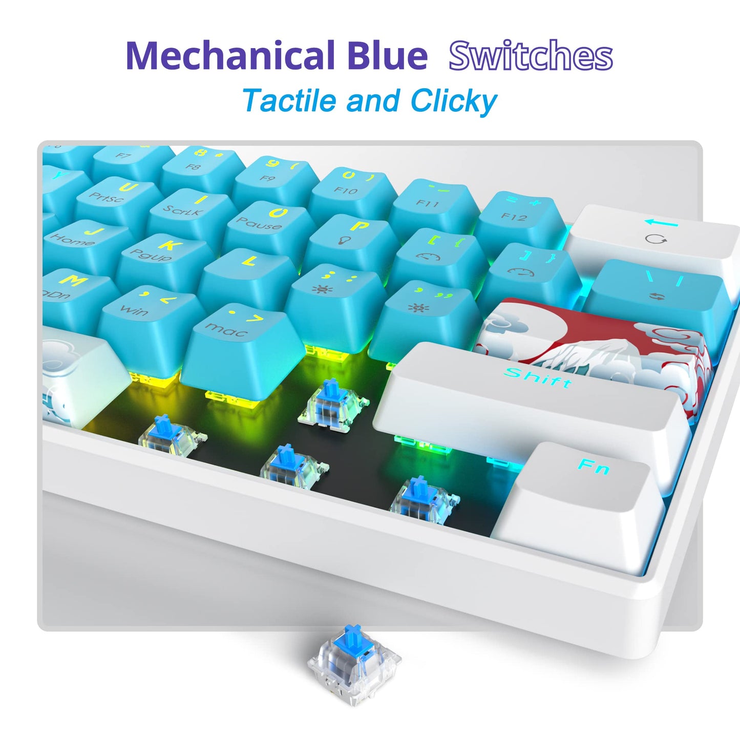 Fogruaden 60% Mechanical Gaming Keyboard - 61 Keys, RGB Backlit, Compact Wired, Blue Switch, Ideal for Win/Mac PC Gamers, Easy to Carry