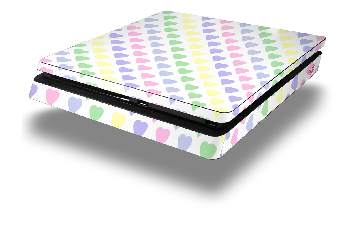 Vinyl Decal Skin Wrap compatible with Sony PlayStation 4 Slim Console Pastel Hearts on White (PS4 NOT INCLUDED)