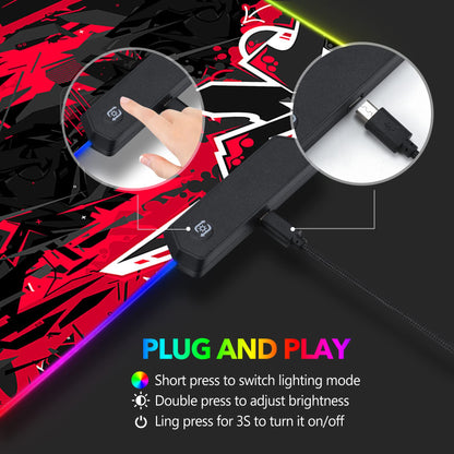 AIMSA Large RGB Gaming Mouse Pad - 35.4" x 15.8", Non-Slip Rubber Base, 14 Lighting Modes, Waterproof, Red Black