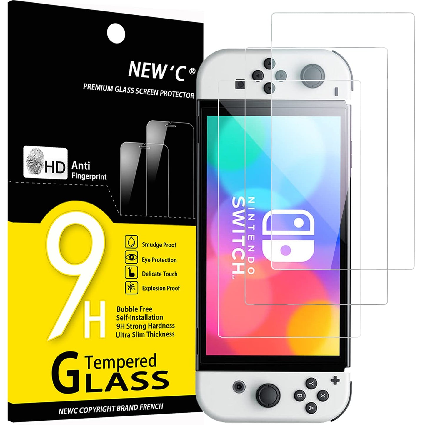 NEWc 3 Pack] Designed for Nintendo Switch (model OLED) Screen Protector Tempered glass  case Friendly Ultra Resistant