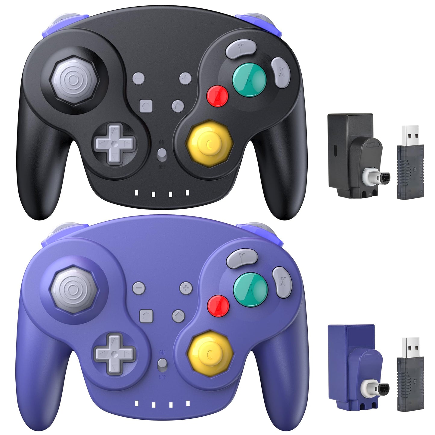 iNNEXT 2 Pack Wireless GameCube Controller - 2.4 GHz, Rechargeable, Plug and Play, Compatible with PC/iOS/Mac/Raspberry Pi, Indigo/Black