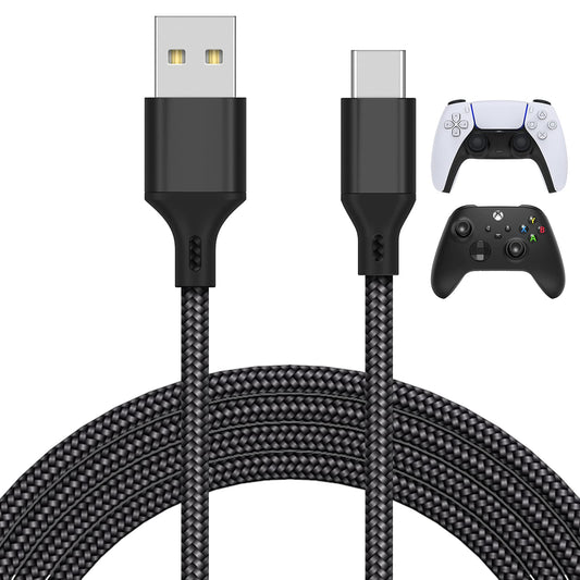 MENEEA 16.4FT Charger Charging Cable for PS5/ PS5 Pro/Xbox Series X/S Controller/for Switch Pro  Replacement USB Charging Cord Nylon Braided Type-C Ports Accessories for PS5/for Xbox Series X  Black