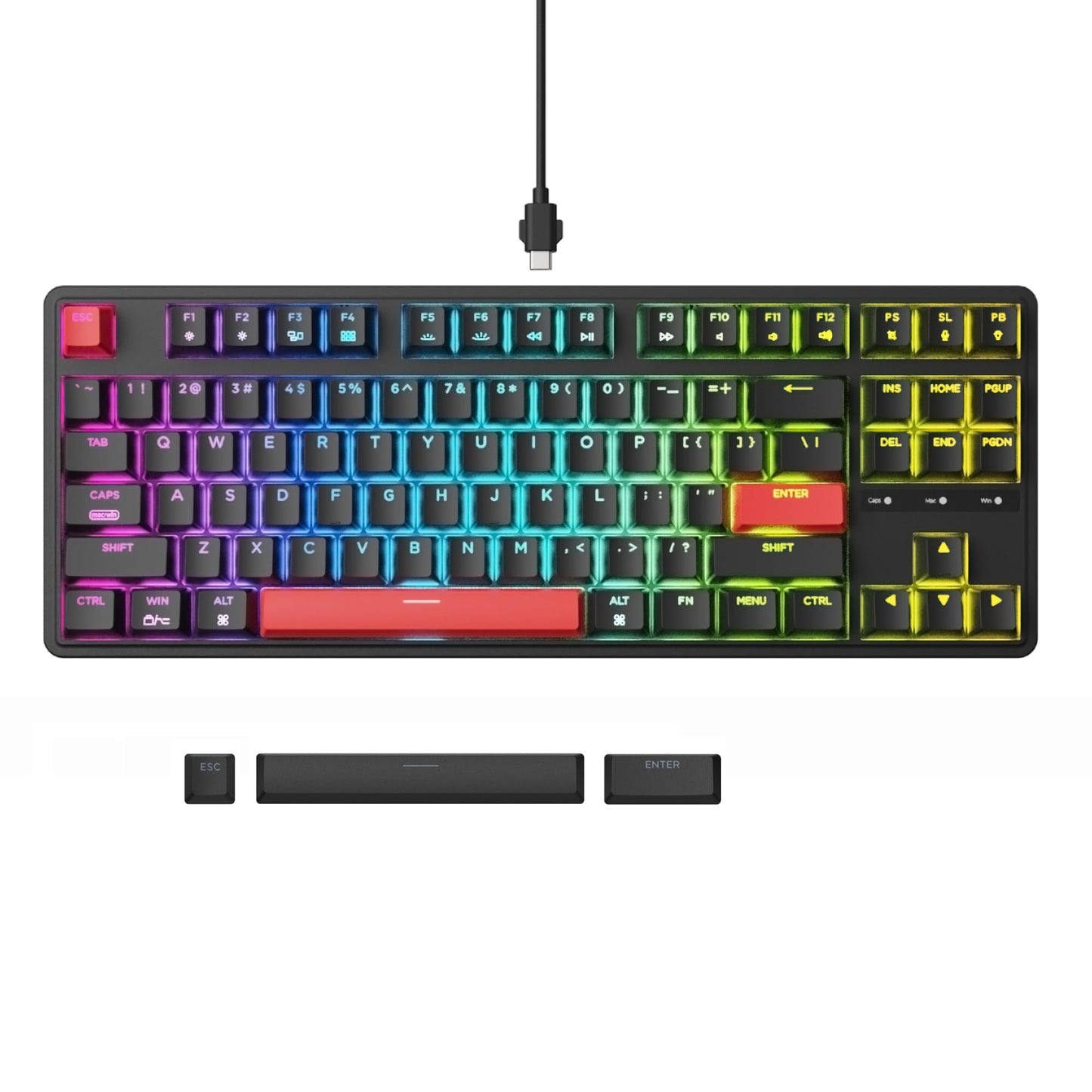Keychron C3 Pro QMK/VIA Custom Mechanical Keyboard  Hot Swappable Programmable 87 Keys Compact TKL Layout Gasket Mount  RGB Backlight Wired Gaming Keyboard with Red Switches for Mac/Windows/Linux