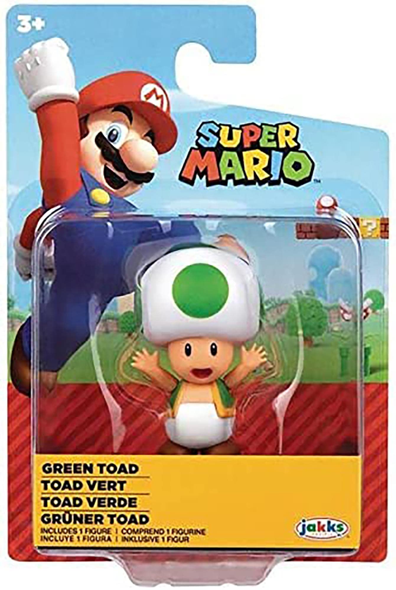 JAKKS Pacific Super Mario Green Toad 2.5" Action Mini Figure, Model 40990, PVC Material