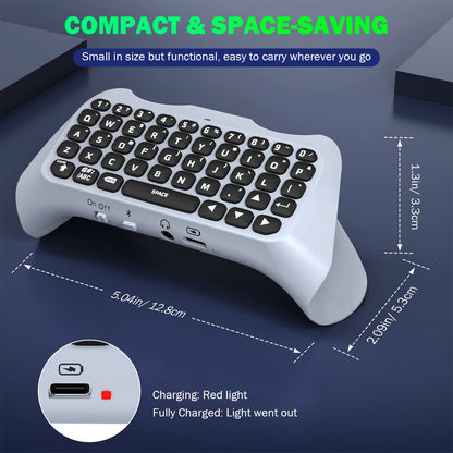 MoKo Bluetooth Wireless Mini Keypad Chatpad for PS5 Controller, Green Backlight, Off-white, Built-in Speaker & Audio Jack
