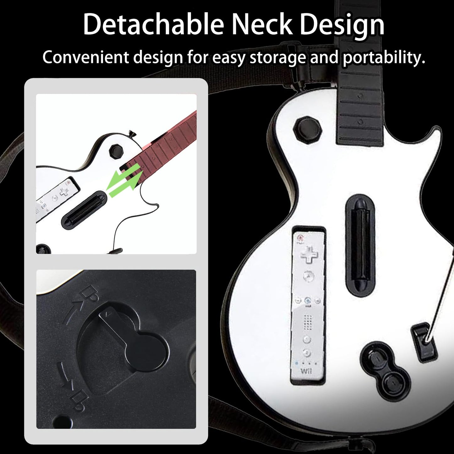 NBCP Wireless Guitar Controller for Nintendo Wii - Compatible with Guitar Hero, Rock Band 2 & 3, White, Model KT613W