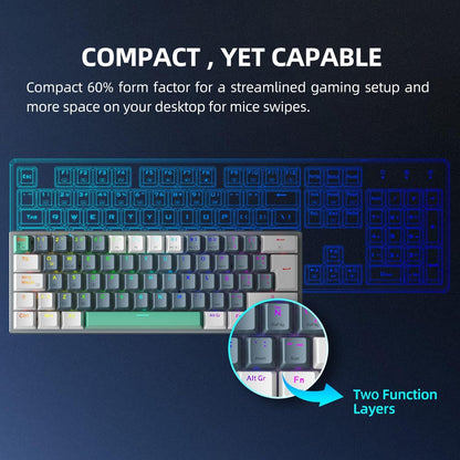 Machenike K500A-B61W Wireless Mechanical Gaming Keyboard, 61 Keys, Hot Swappable Brown Switch, RGB Backlit, White