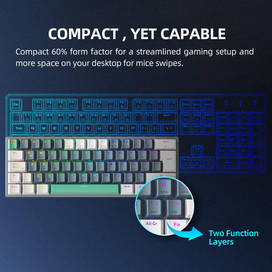 Machenike K500A-B61W Wireless Mechanical Gaming Keyboard, 61 Keys, Hot Swappable Brown Switch, RGB Backlit, White