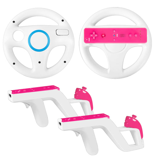 DTianSir 4Pcs Mario Kart Steering Wheels and Zapper Light Gun Compatible with Nintendo Wii/Wii U Remote Controller(2 Wheels & 2 Gun Triggers)